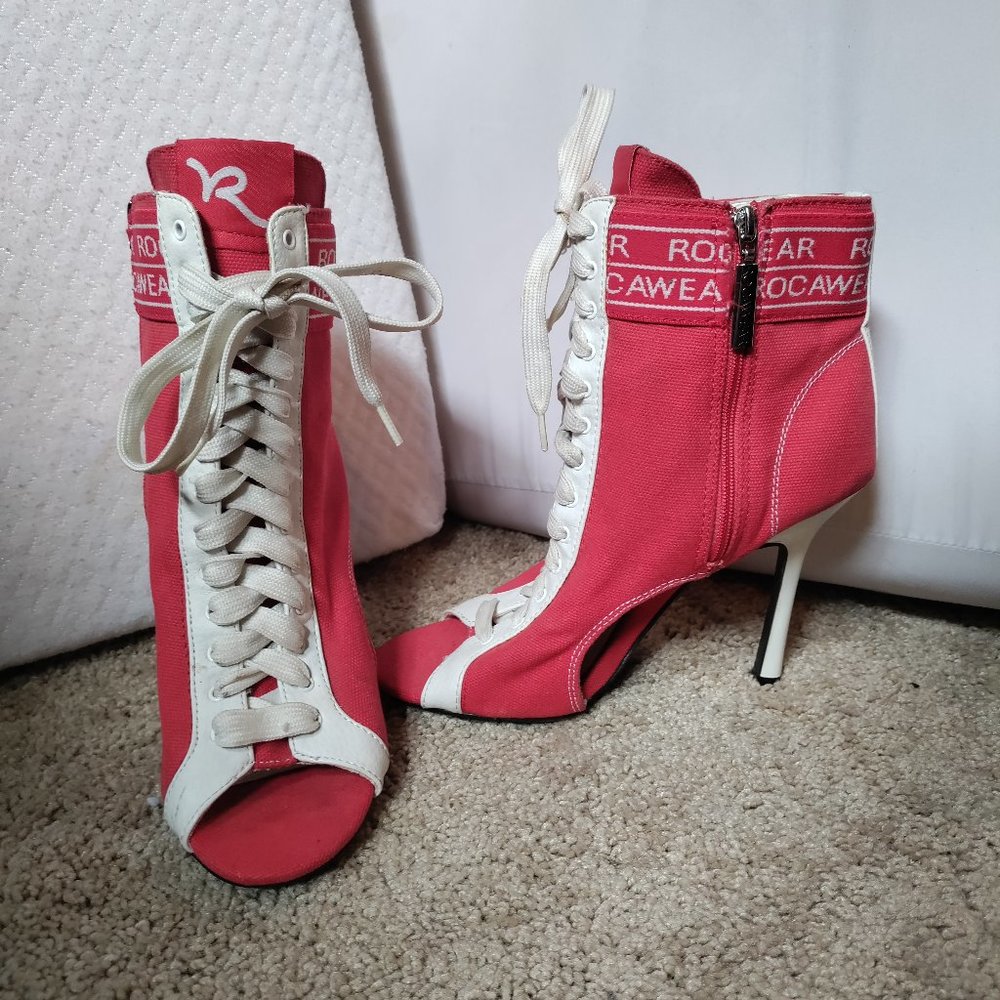 Rocawear red and white lace-up sporty high-heels